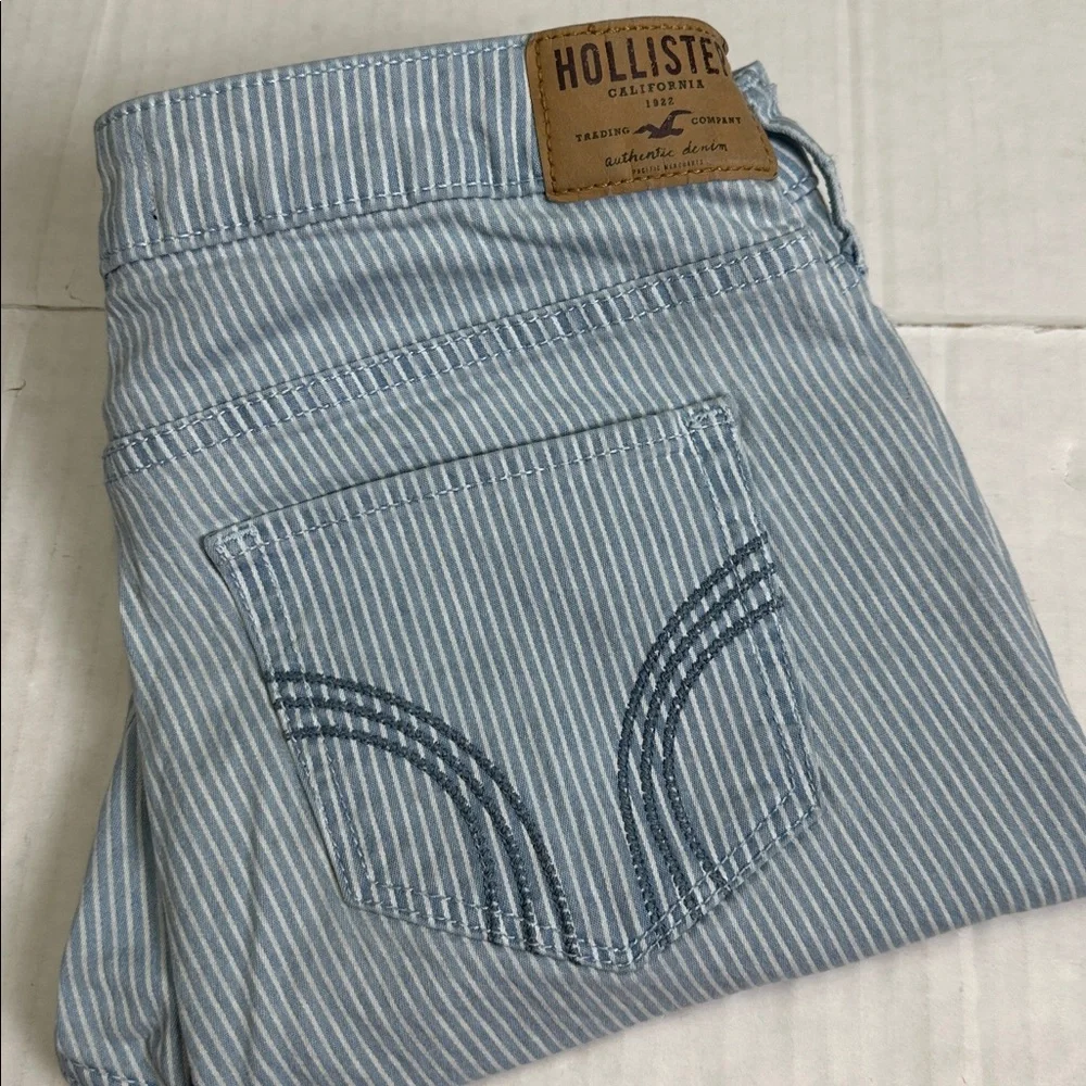Hollister Crop Blue Stripe Jeans Distressed Womens 28‎ Skinny Denim